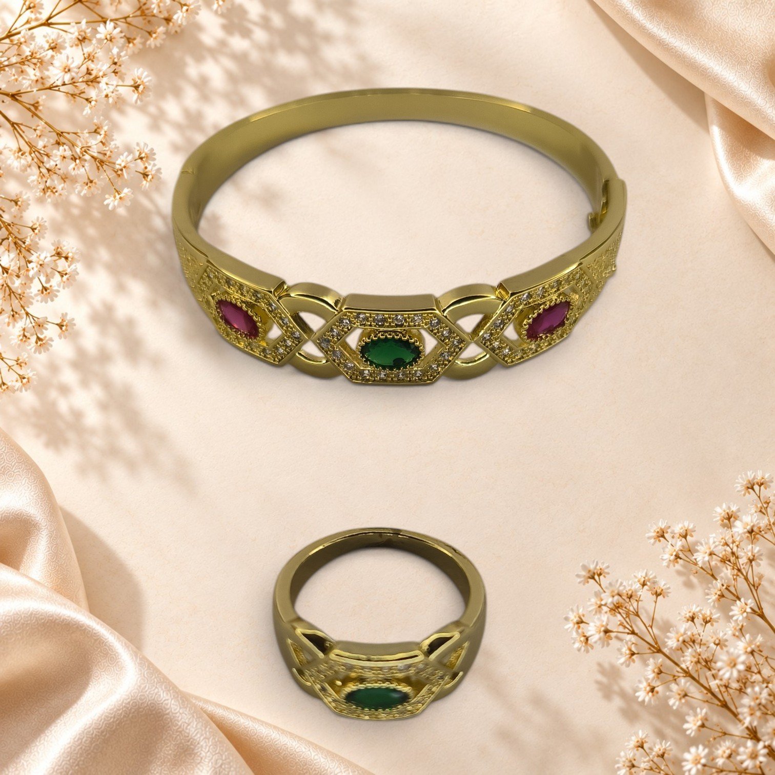 Ensemble bracelet et bague Darya – pierres colorées – Image 2
