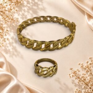 Ensemble bracelet et bague Bianca – maillons dorés – Image 2