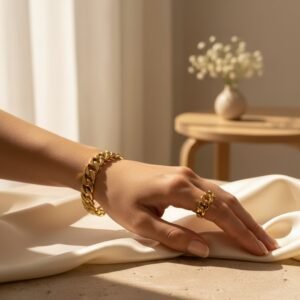 Ensemble bracelet et bague Bianca – maillons dorés – Image 4