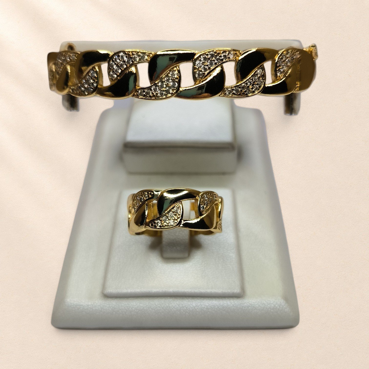 Ensemble bracelet et bague Vittoria – maillons scintillants – Image 1