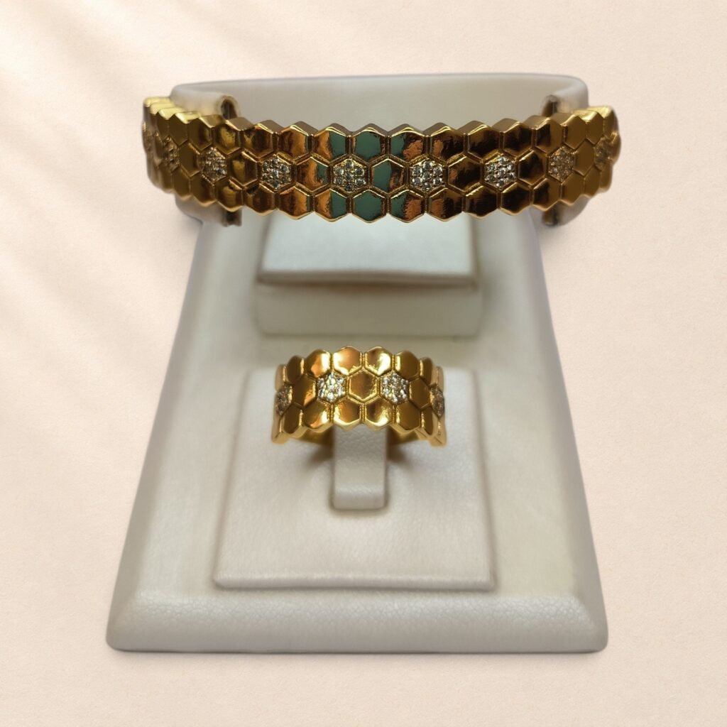 Ensemble bracelet et bague Mélissa – motifs alvéolés