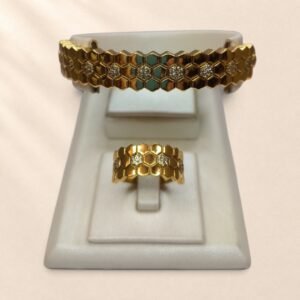 Ensemble bracelet et bague Mélissa – motifs alvéolés – Image 1