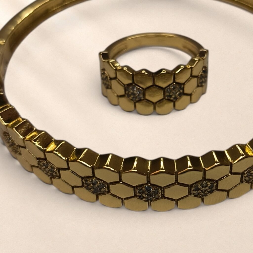 Ensemble bracelet et bague Mélissa – motifs alvéolés