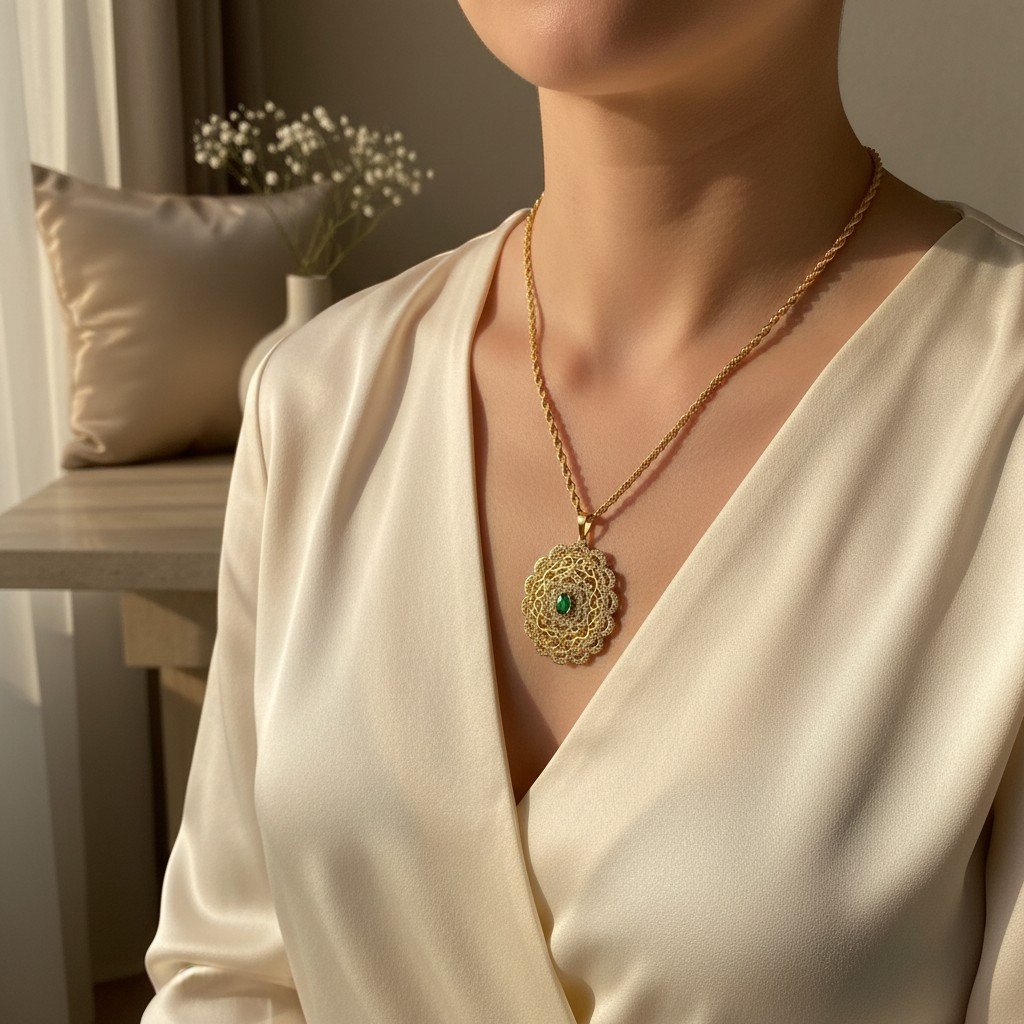 Collier Émera – médaillon et pierre verte