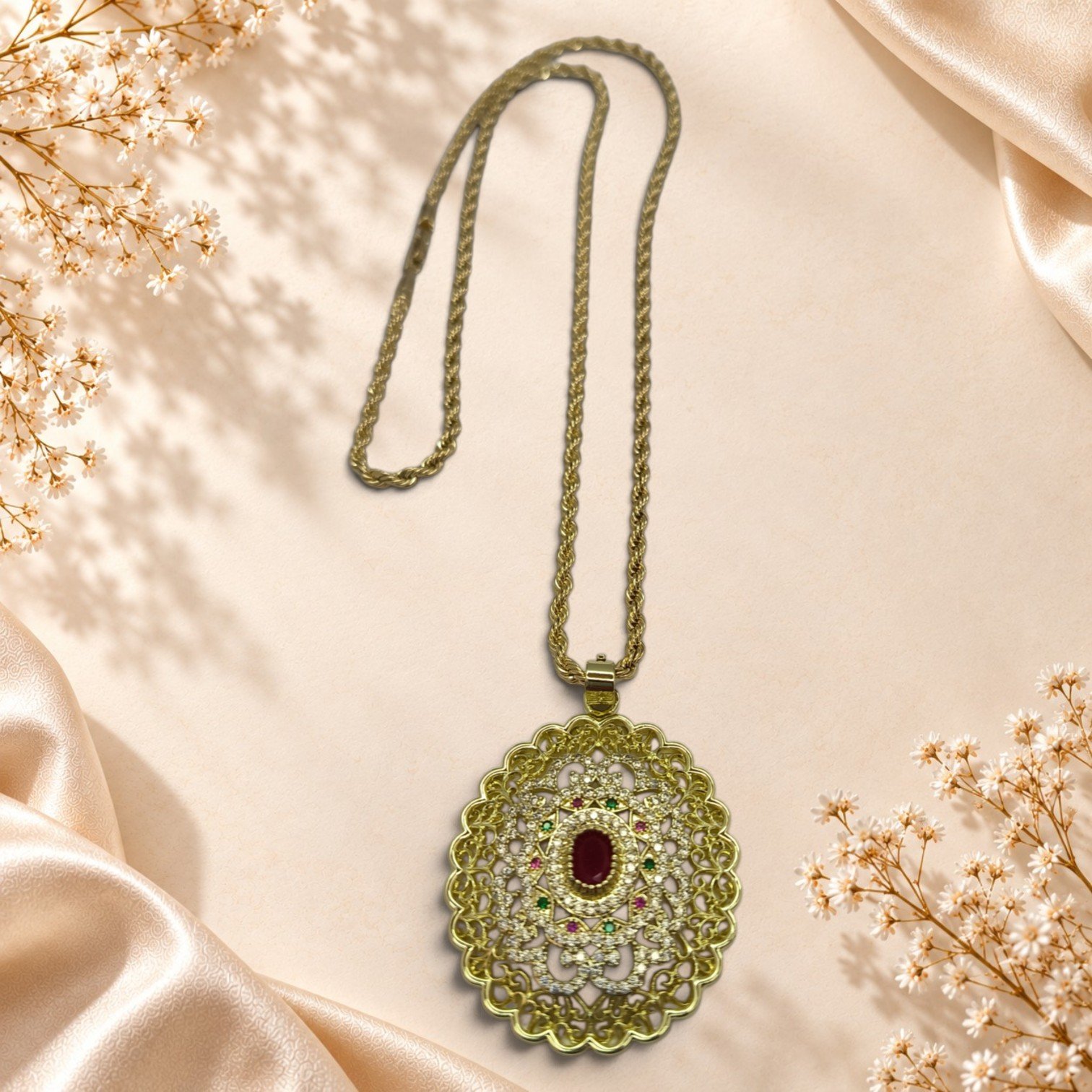 Collier Roxane – médaillon et pierre rouge – Image 2