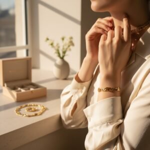 Ensemble ras-de-cou et bracelet Ariane – maillons dorés – Image 4