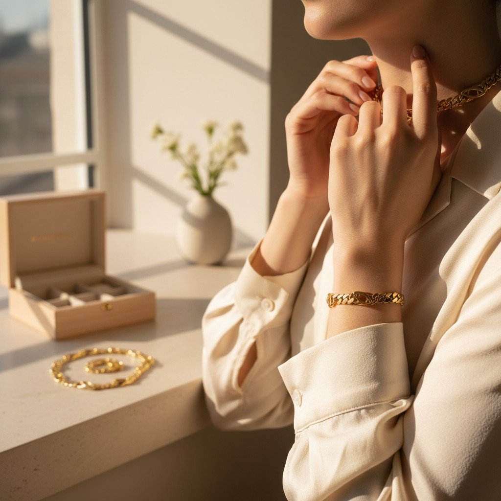 Ensemble ras-de-cou et bracelet Ariane – maillons dorés
